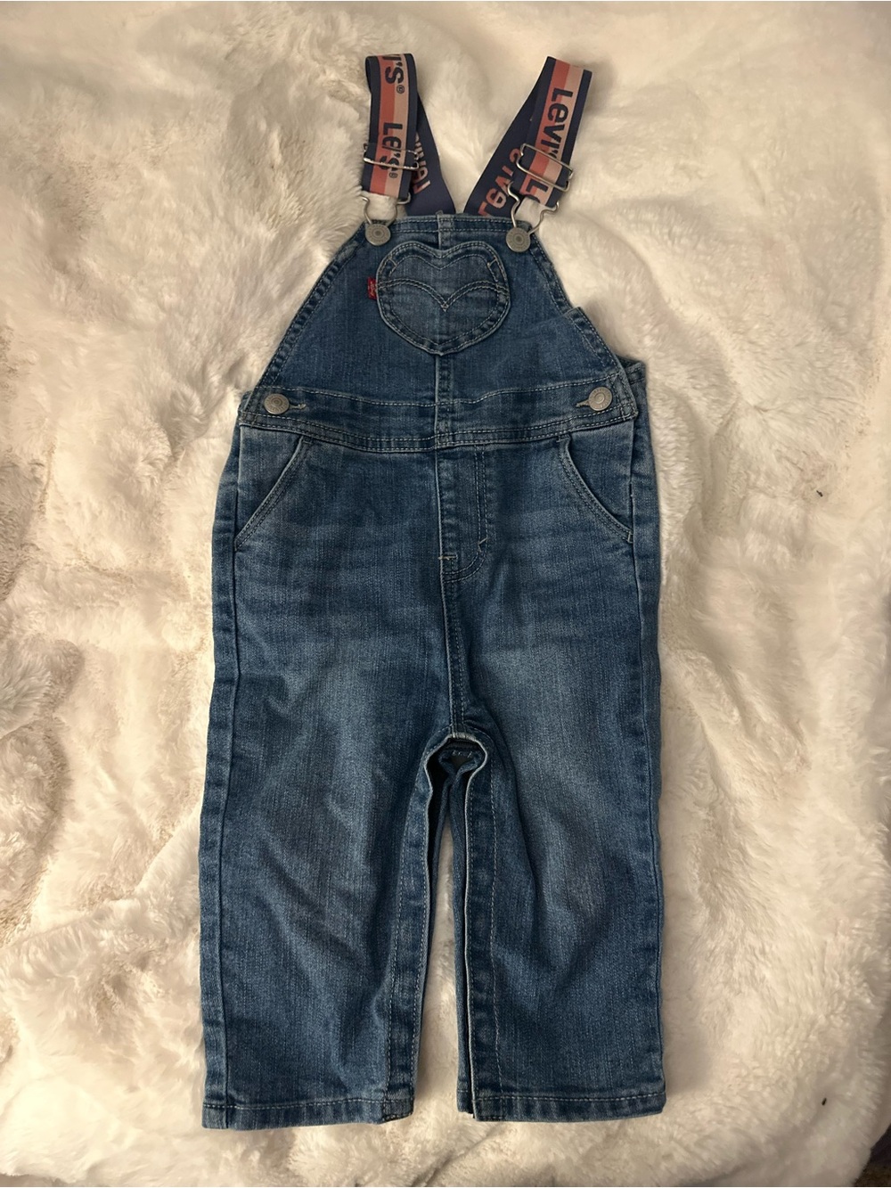 Levi's Dark Blue Denim Kids Overalls with Branded Straps